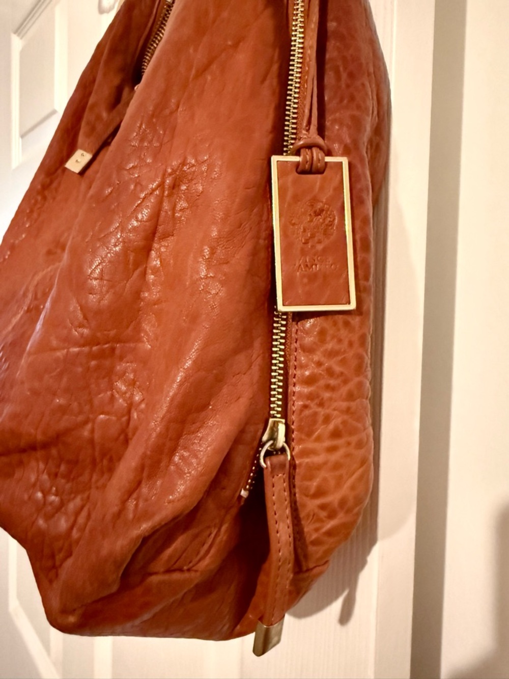 VINCE CAMUTO Textured Rust Brown Super Soft Leather One Handle Hobo Bag